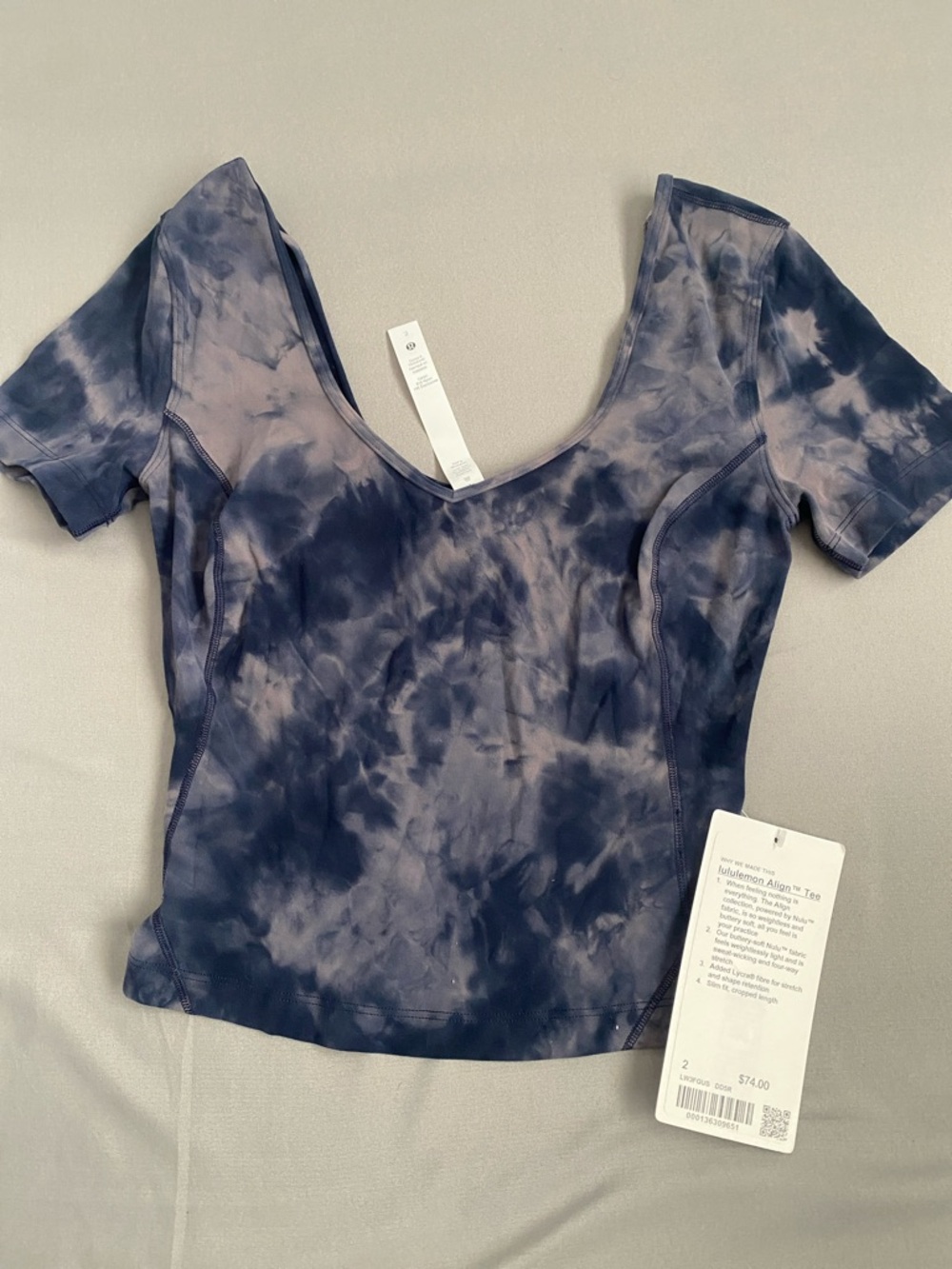 lululemon athletica Short Sleeve Scoop Neck Tie-Dye Top - Navy & Gray
